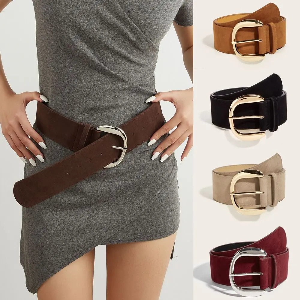 Maillard Styles Suede Leather Wide Belt Casual Versatile Business Waist Strap Women Trendy Pin Buckle Waistbands 251110