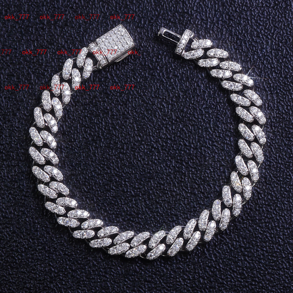 8mm Moissanite Cubic Link bracelet Chain 925 Sterling Silver with gold Plating Hiphop necklace Trendy Style for Party or Gift