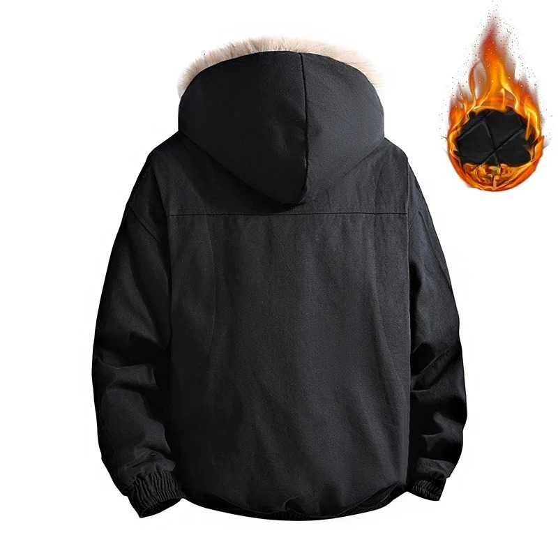 Winter Fur Collar Hooded Parkas Men Padded Puffer Coat Man Thicken Warm Parkas Outwear Streetwear Harajuku Oversized Jacket 251106