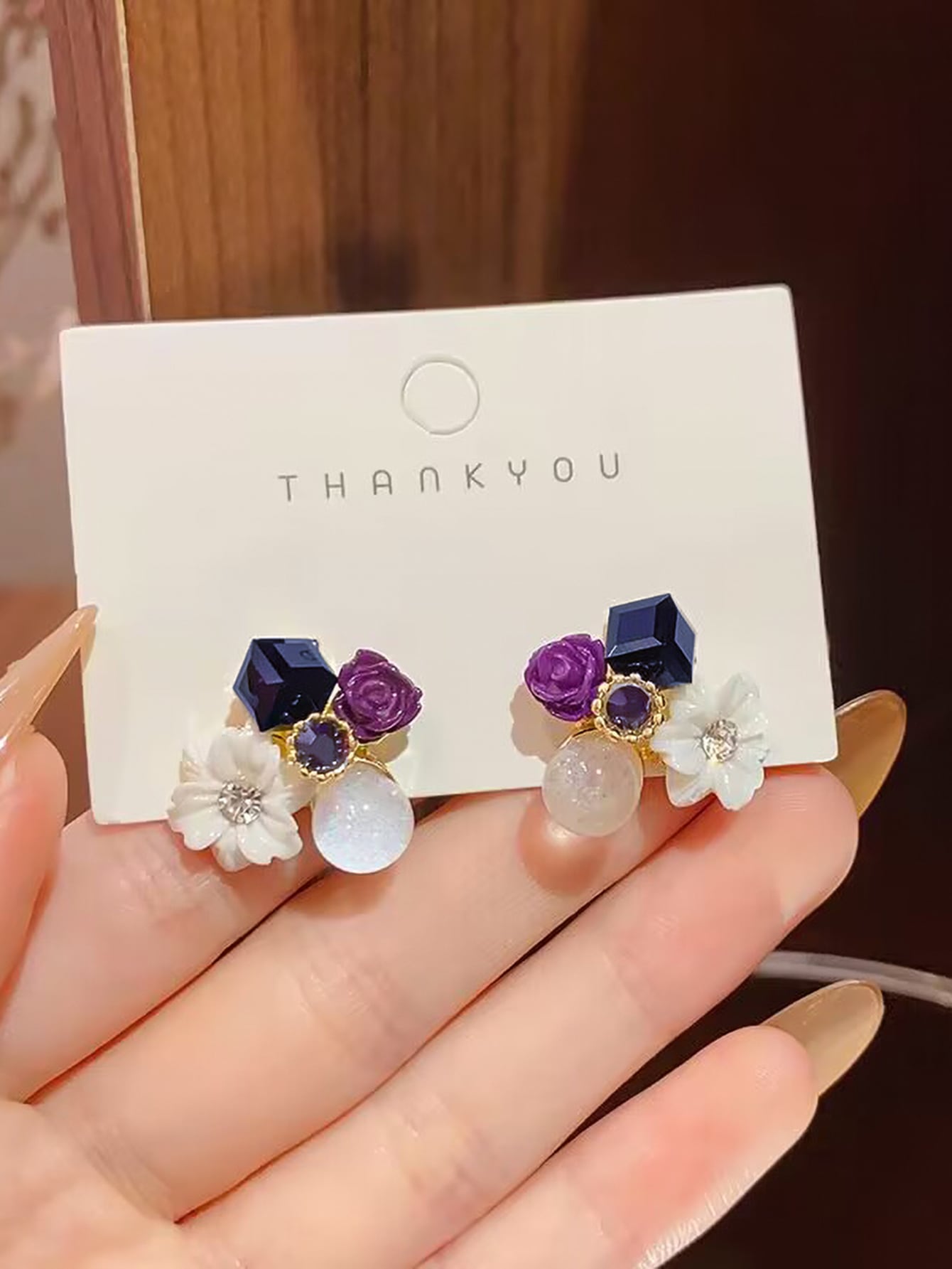 Chic Women's Geometrical Zinc Alloy Earring Set with Sparkling Crystal Flowers