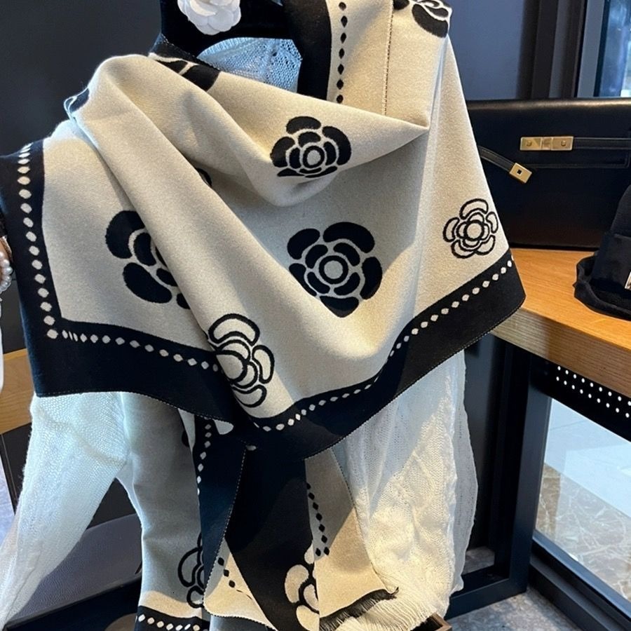 Versatile Scarf for Women Winter Soft Imitation Cashmere Floral Thickened Warm Shawl and Neck Warmer Dual-use