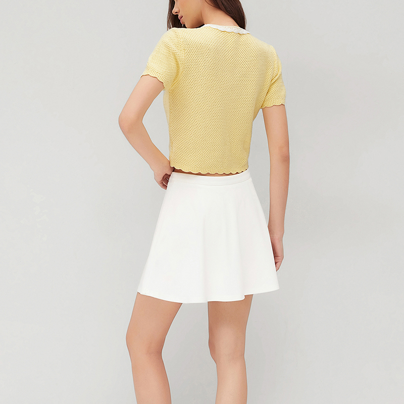 Women's Spring Summer Colorblocking Sweater Round Neck Comfortable Design Bohemian Casual Vacation Short Sleeve Front Button Knit Top---NBJ071