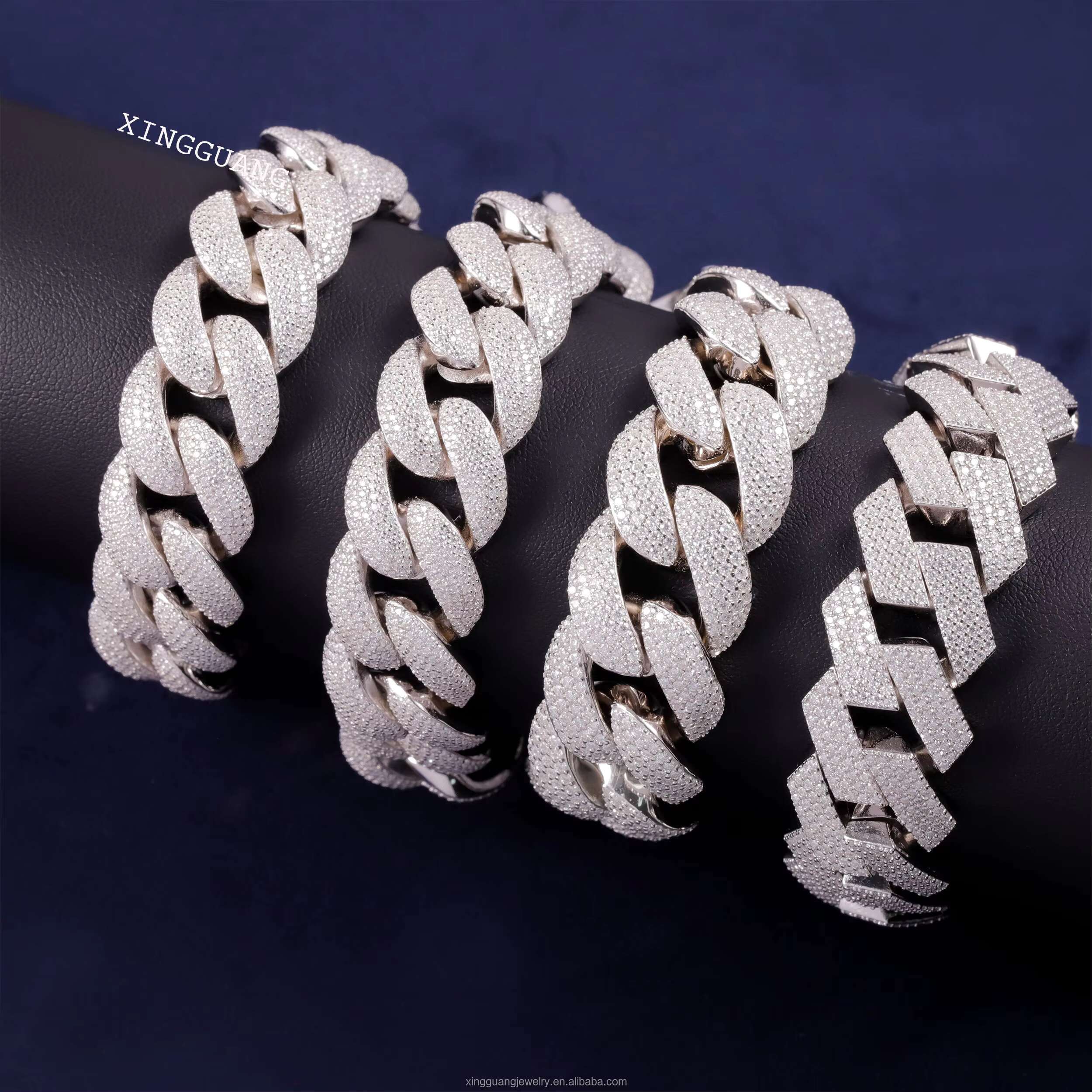 RTS Handmade Moissanite Bracelet 18mm 20mm Cuban Bracelet Round Style 100% 925 Silver Fashion Jewelry Mens Cuban Link Bracelet