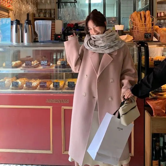 25ss product 100 sheep wool doublesided woolen coat autumn style simple slim fit womens jacket 251104