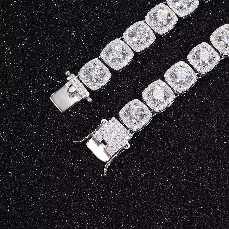 GRA Certificate Gold Plated Sterling Silver D Color Moissanite Large Tennis Chain Link for Jewelry Gift