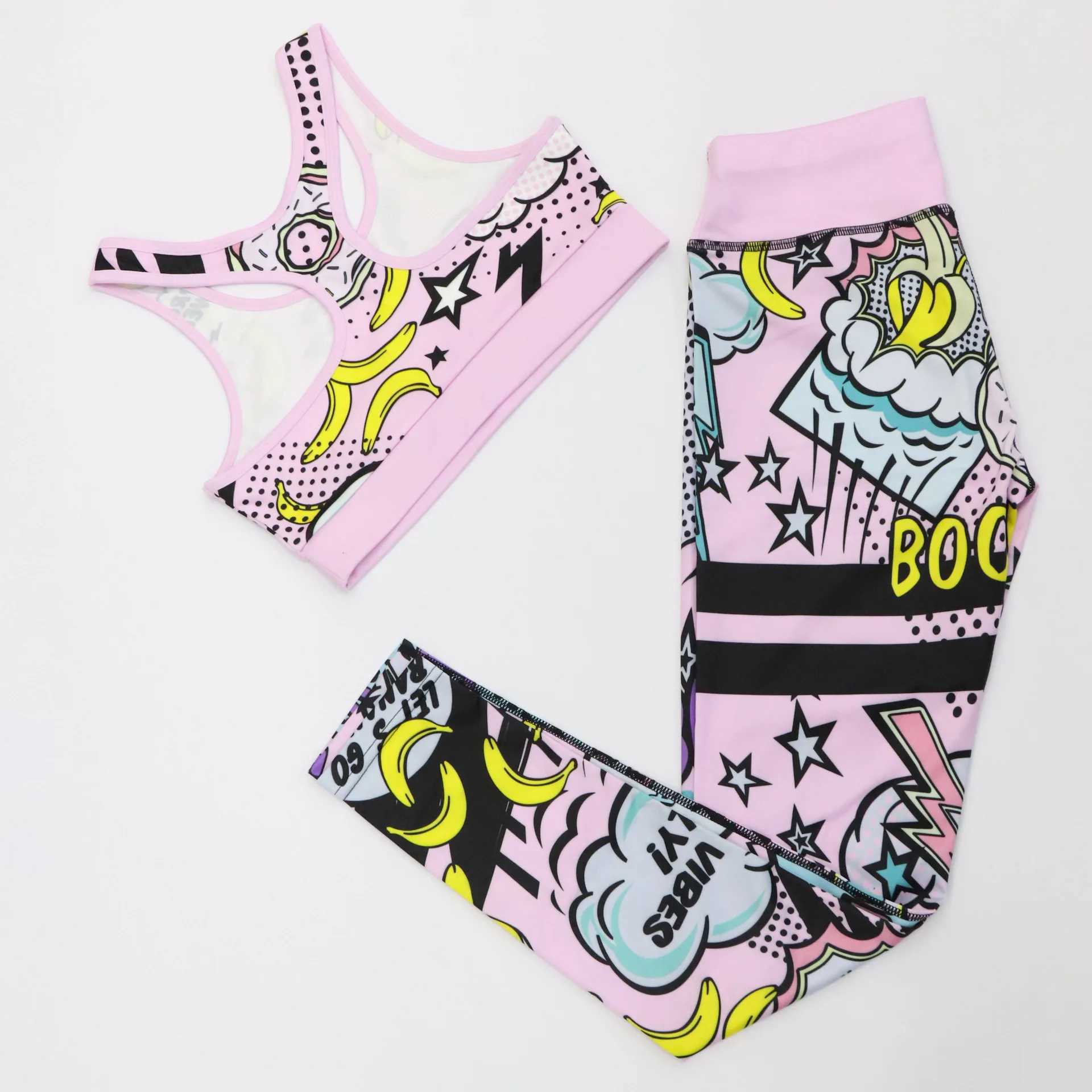 Yoga set for womens track and field clothing graffiti sportswear yoga set for womens track and field clothing fitness set 2-piece fitness suit leg set