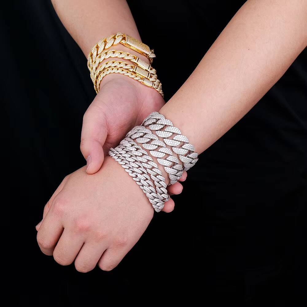 Wholesale 8MM 8inches Full Mossanite Moissanite Chain Link 925 Sterling Silver Cuban Bracelet Fine Jewelry Gold Bangles for Gift