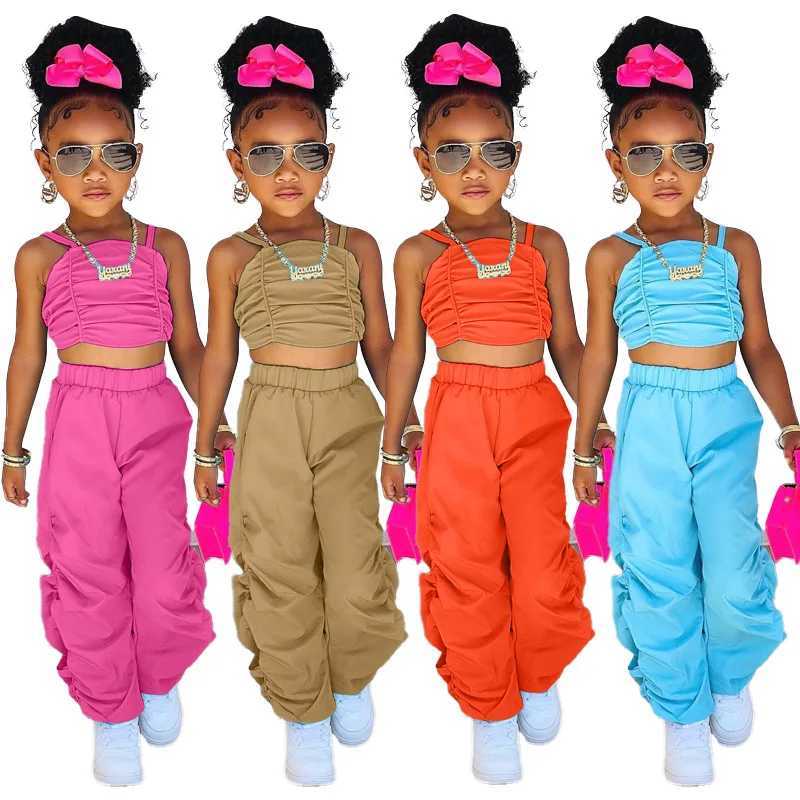 1-8 year baby and childrens summer womens sleeveless top+commodity pants 2 pieces/set childrens fashion clothing girl setXJ250410