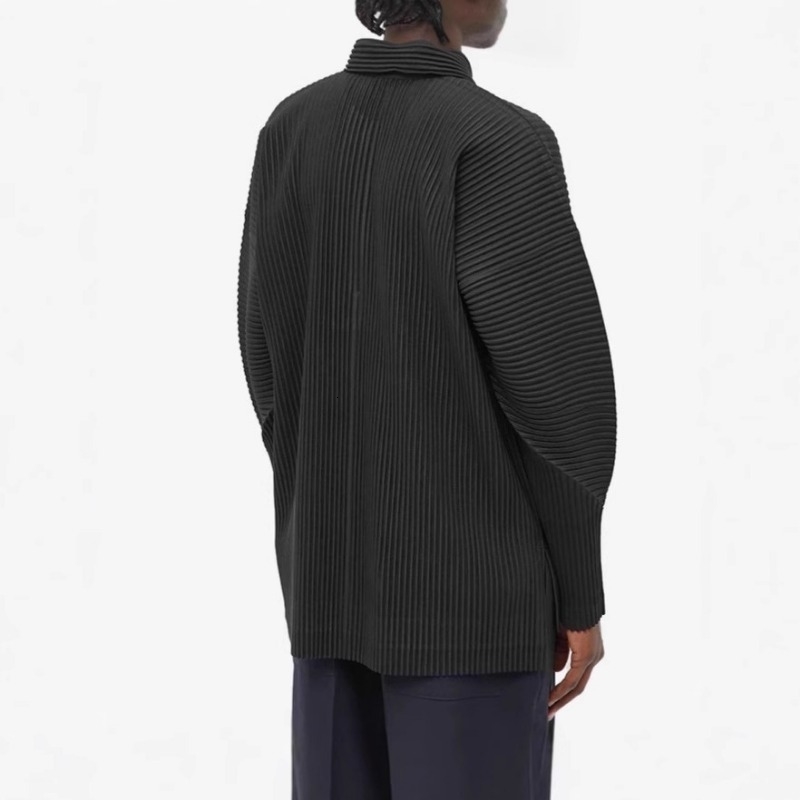 Miyake Pleated Mens Polo Shirt Longsleeved Sports Leisure Solid Zipper Pullover Bottoming Tops Men w250317