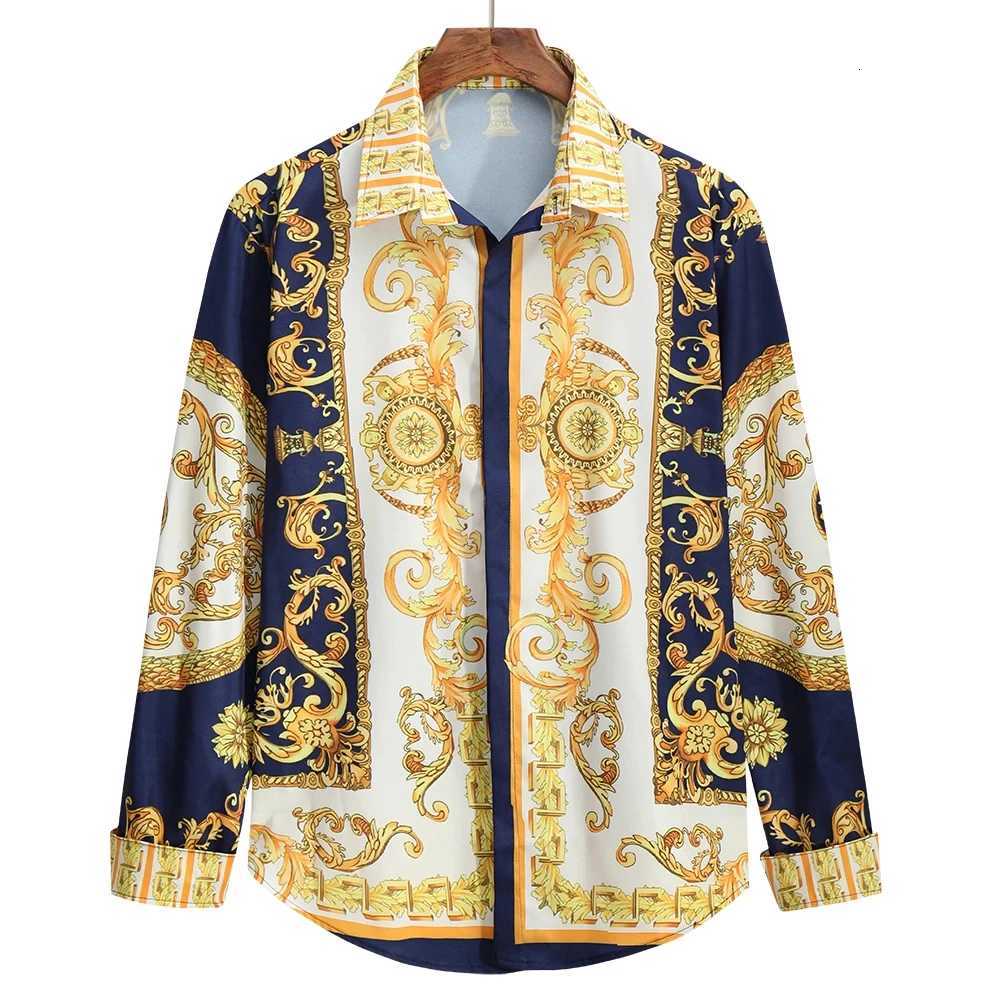 Casual black and gold retro printed shirt summer mens long-sleeved shirt 3D printed lapel shirt men and women fashion shirt K251110