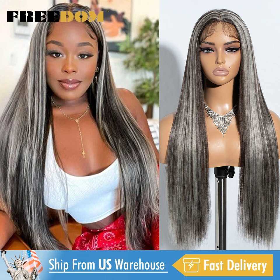 FREEDOM Synthetic Lace Front Wigs For Black Women Straight Wig With Baby Hair 30 inch Blonde Blue Piano Color Cosplay WigsT251111