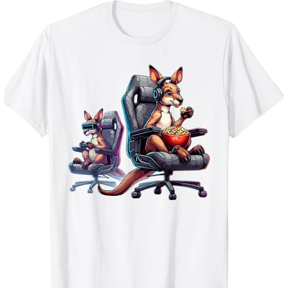 T shirt for Mens Kangaroo Popcorn Animal Gaming Controller Headset Gamer Graphic Tee Casual Tops Clothes Short sleeve