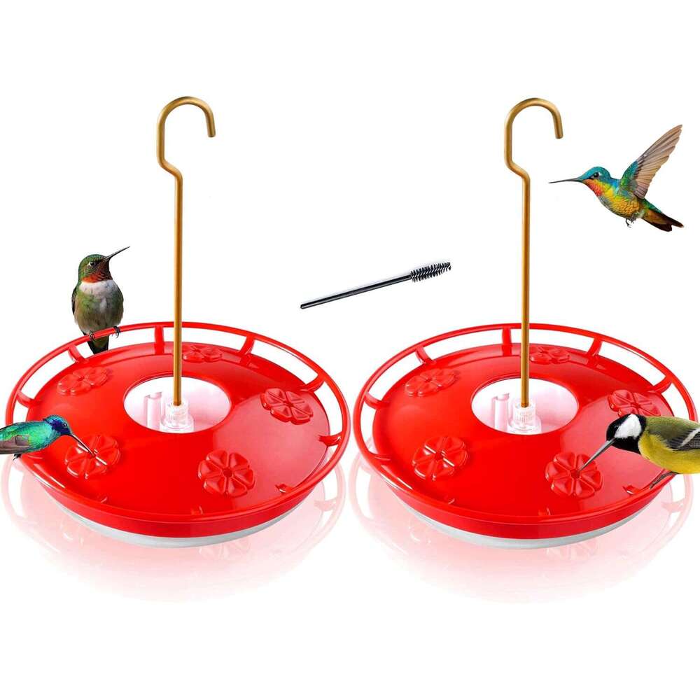 eWonLife Hummingbird for Outdoors, 2 Pack, Leak-Proof, Easy to Clean and Refill, Saucer Humming Bird Feeder Plastic, Including Hanging Hook, with 5 Fe