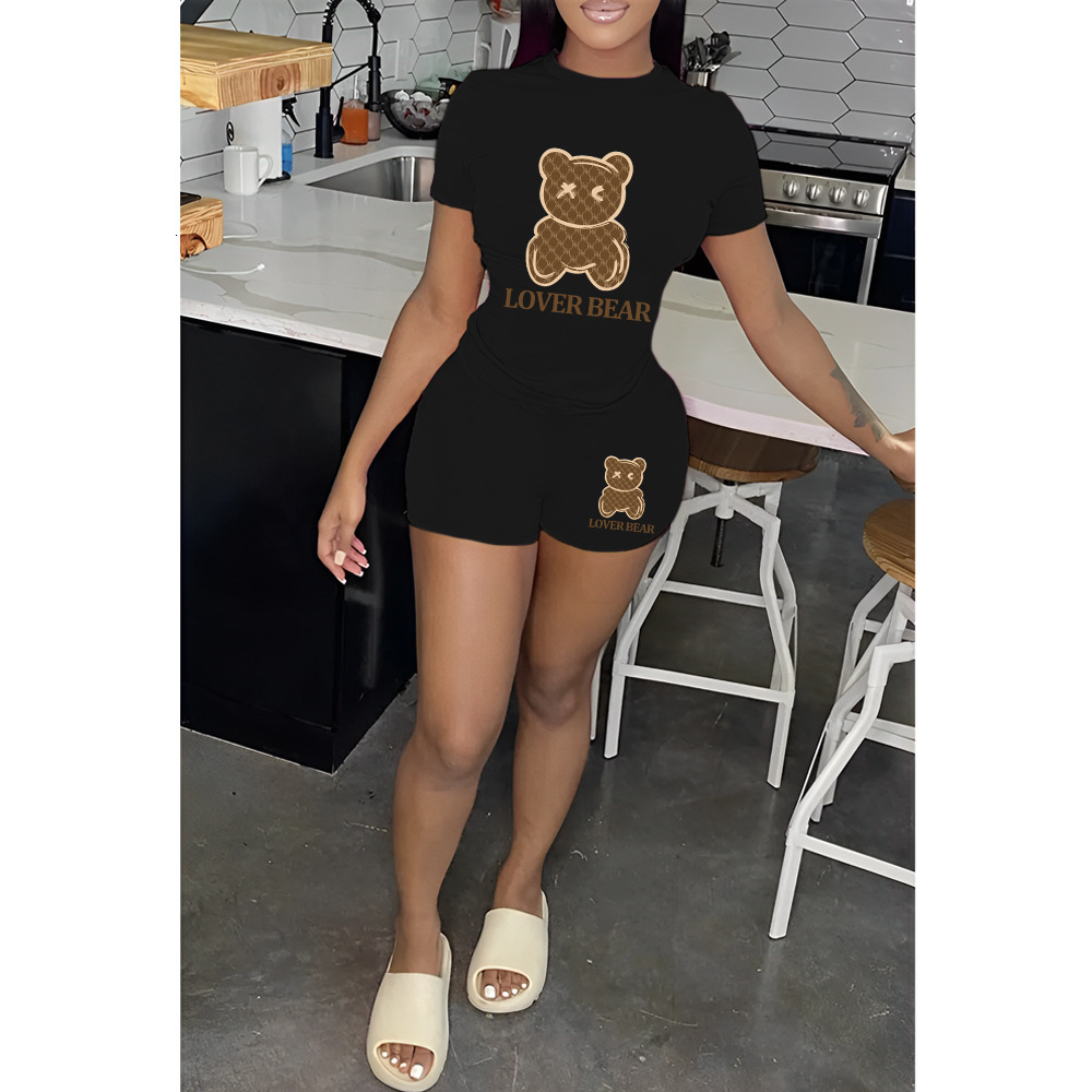 Designer 2025 Summer T-shirt Women's Classic Bear Letter Printed T-shirt Top Large Outdoor Premium Shorts Sport Set Women's Two Piece Set Ve