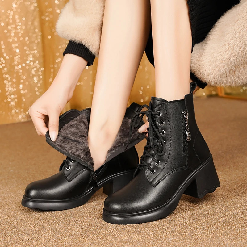 AIYUQI Womens Winter Boots Genuine Leather 2025 Natural Wool Warm Women Snow High Heel Large Size Ankle 251103