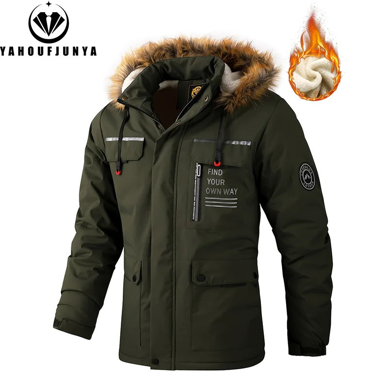 Winter Men Outwear Fleece Warm Removable Hooded Hiking Jacket Men Outdoor Windproof Casual Fashion Jacket Coat Male Clothing 251105