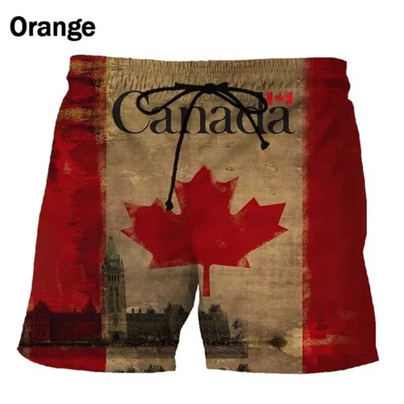 Summer leisure vacation beach shorts 3D printed Canadian flag graphic surfboard shorts mens swimming truss beach suitW250410