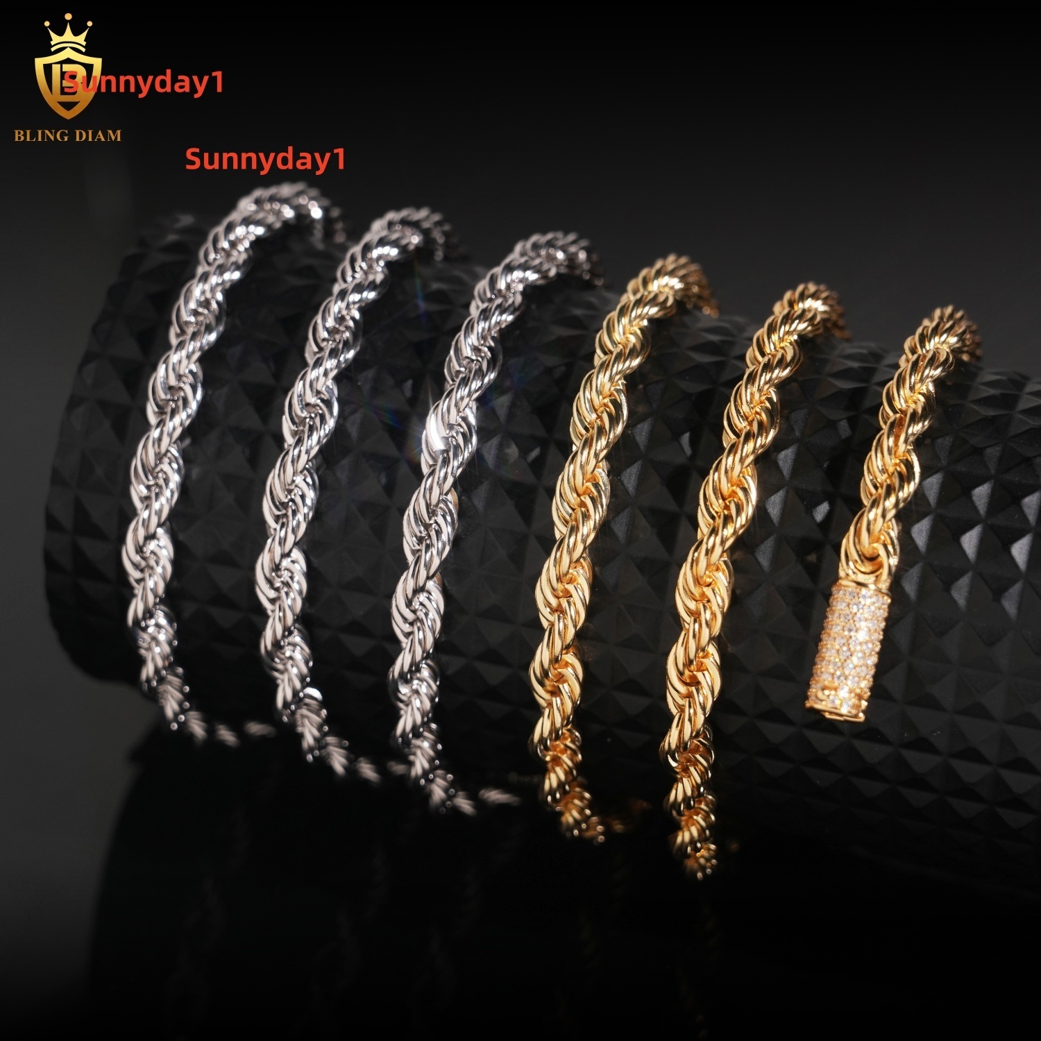 Hot Sale Moissanite Hip Hop Jewelry 6MM VVS Moissanite Rope Chain S925 Silver Stainless Steel Chain Men