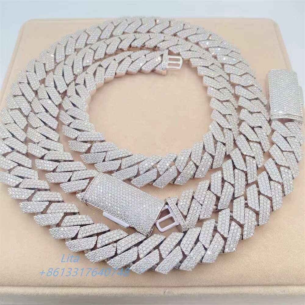 Hot New Products Hip Hop Rapper Miami 18mm Cuban Link Chain Vvs Moissanite 925 Sterling Silver Iced Cuban Chain Necklace