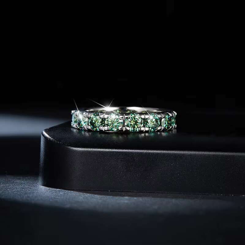 Full Circle S925 Silver Gold-Plated 4mm Blue-Green Moissanite Ring Fashionable Style for Men and Women International Trade