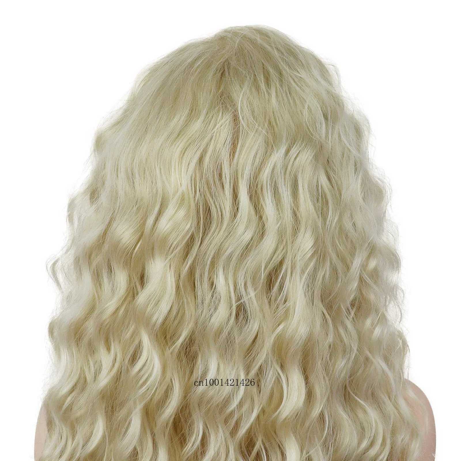 Synthetic Hair Realistic Long Yellow Blonde Curly Wig Free Part Hairline Light Thick Fluffy Wavy Wigs Natural Roleplay CosplayT251111