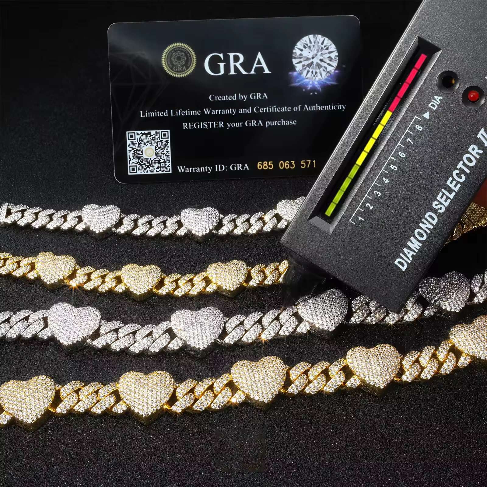 Fashion Love 925 Sterling Silver Cuban Chain 8mm Iced Out Hip Hop D VVS Moissanite Cuban Link Heart Chain Bracelet
