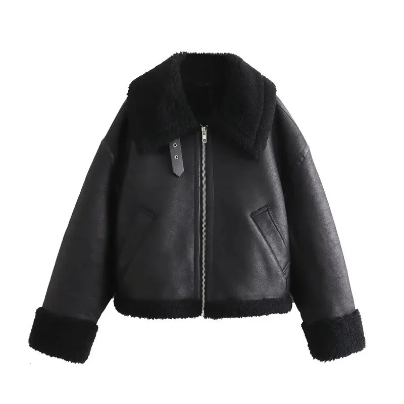 Retro Double-Sided Fleece Jacket Zipper Style Loose Outerwear Motorcycle Wind Womens Fashion Autumn Winter Arrival 251105
