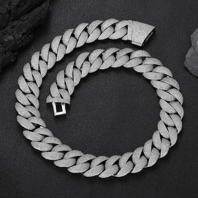 Luxurious VVS Clarity Moissanite Cuban Chain Necklace by ICECAP Stunning Round & Baguette Shapes in Rose Gold Finish