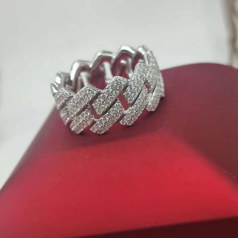 Customized S925 Silver 2rows Hiphop Ring Iced Out Moissanite Diamond Mens Cuban Rings Jewelry