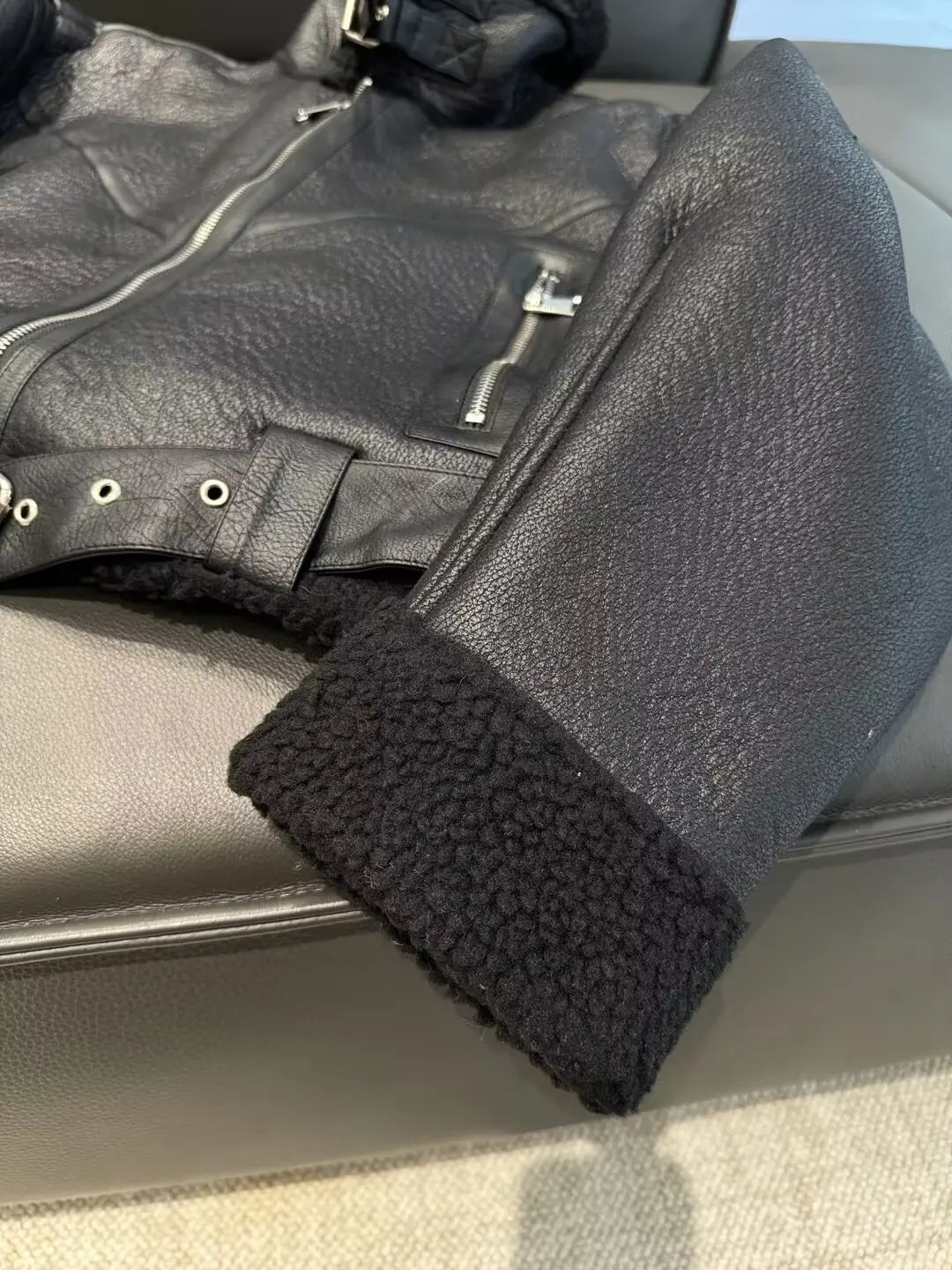 autumn and winter womens clothing lapel belt decorated with fur one-piece fleece motorcycle jacket short coat 251106