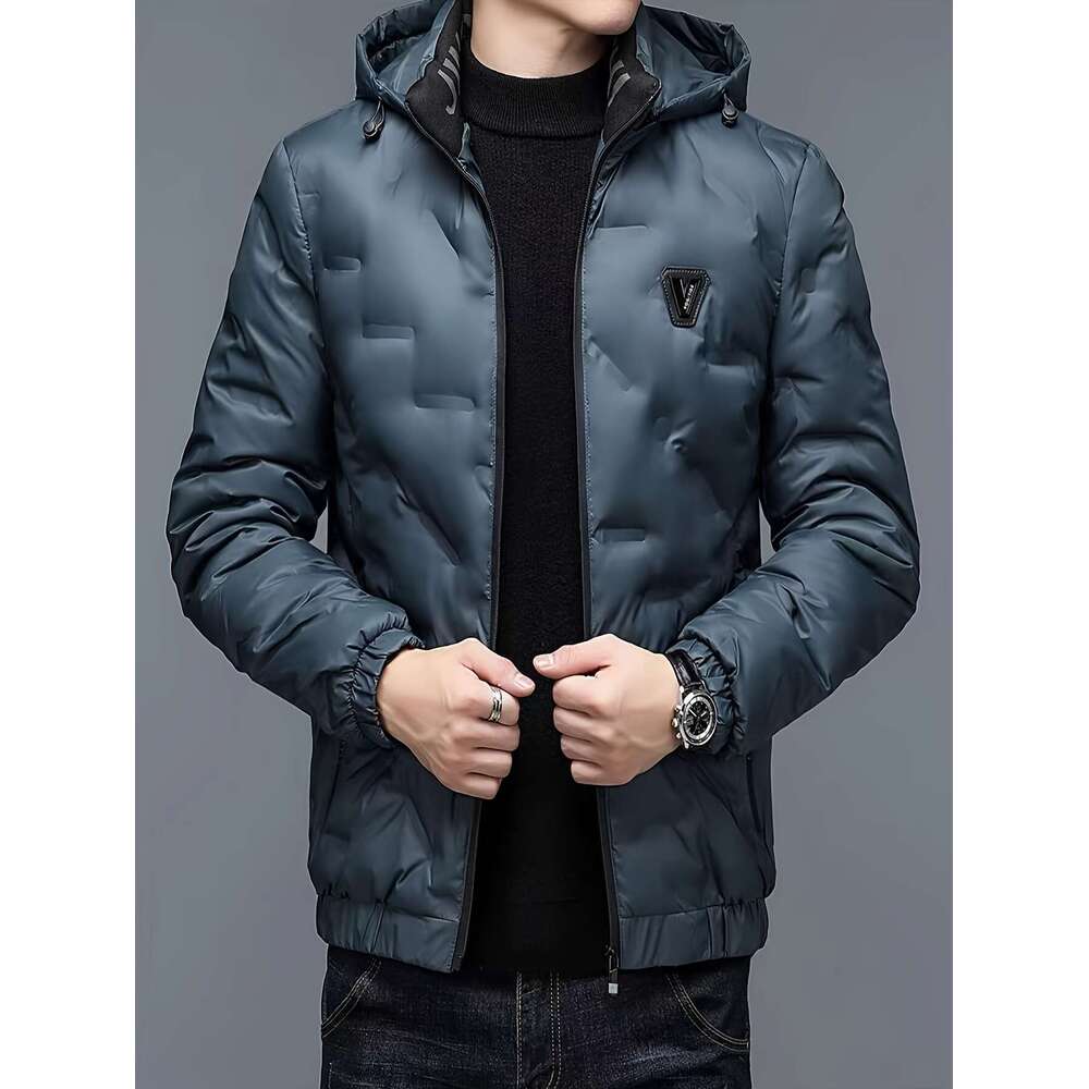 Windproof High Quality Men's Full-Zip Hooded Jacket With Design | Polyester Shell, Soft Lining, Full-Length Zipper Closure, Casual & Outdoor