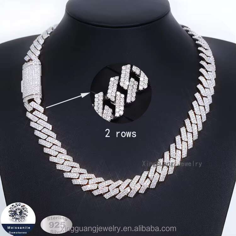 8-14 mm Wide 2 Rows Iced Out Fine Jewelry Hiphop Necklace Bracelet VVS Moissanite Silver Cuban Link Chain for Hiphop Men