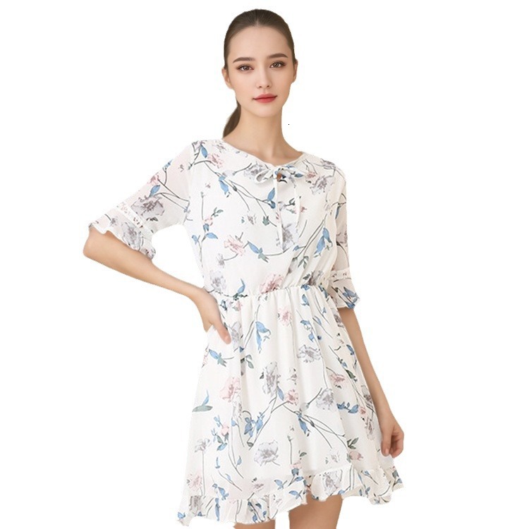 Women's 2025 summer sweet floral chiffon dress with flared sleeves, slim fit and versatile A-line skirt