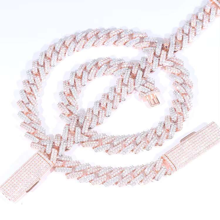 Hot Sale 2rows 13mm-20mm Width Cuban Chain Fine Jewelry 925 Solid Silver GRA Moissanite Cuban LInk Chain Hip Hop Necklace