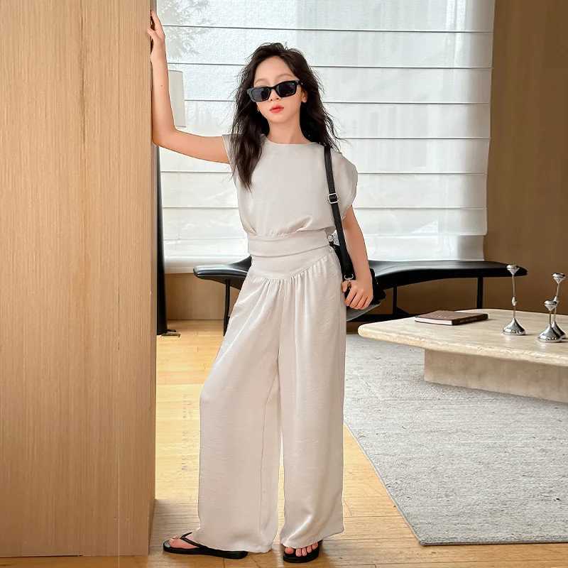 Baby girl clothing set girls summer vest set 2024 new Korean fashion big thin loose straight leg wide leg pants 2-piece setXJ250410