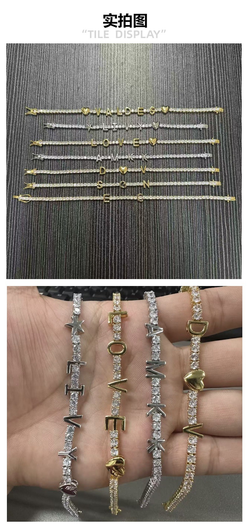 3MM New In Custom Letter Name Tennis Bracelet For Women Hip Hop 14k Gold Full Cubic Zirconia Diy A-Z English Initials Personalized DIY Bangle Bracelet