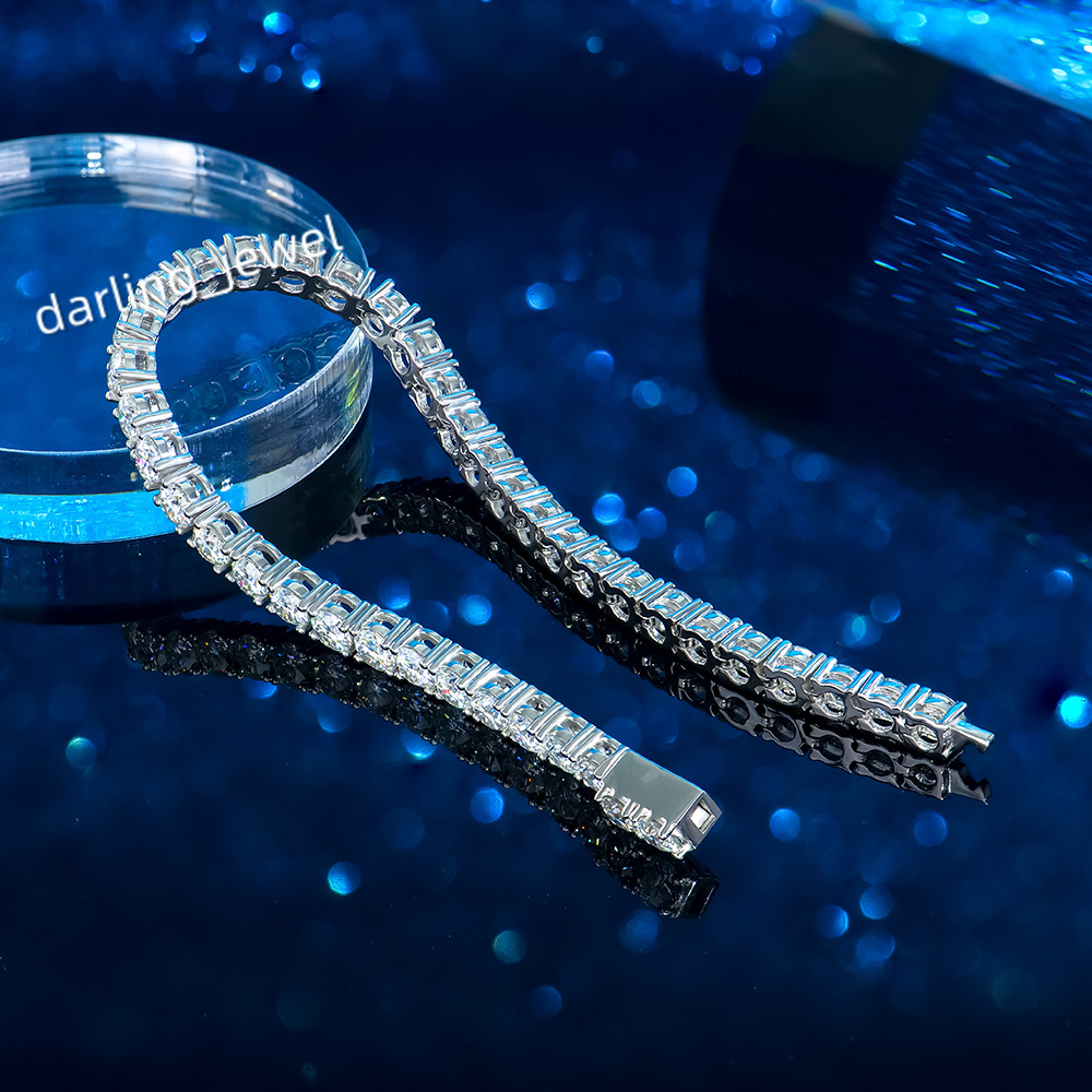2mm 3mm 4mm 5mm 6mm Women 925 Sterling Silver Clustered Gra Vvs Lab Grown Diamond Mossanite Moissanite Tennis Chain Bracelet