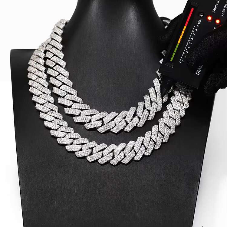 Pass Diamond Tester GRA Moissanite Diamond 15mm 20mm Wide 3Rows 925 Solid Silver Cuban Link Chain for Rapper Hip Hop Necklace