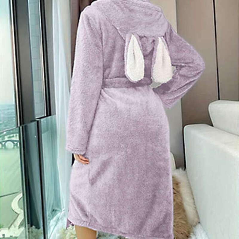 Women's Winter Pajamas Coral Fleece Thickened Sleeve 2025 New Hooded Robe Flannel Loungewear Long Style
