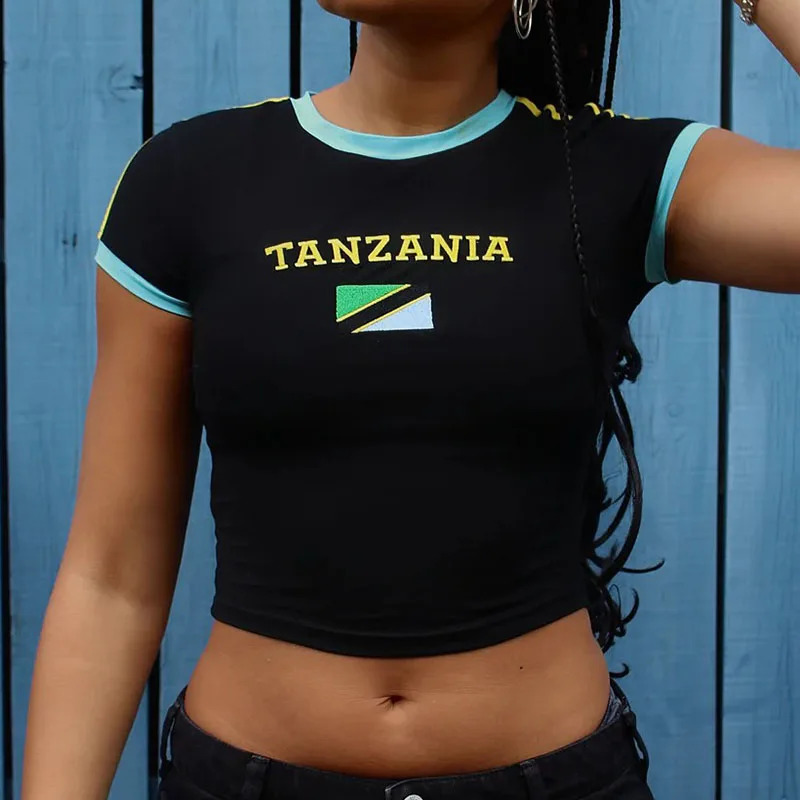 Spring/Summer Womens Aesthetic Short Top Retro Casual Sports Short Sleeve T-shirt Gothic T-shirt Y2K Street Fashion Clothing 250411