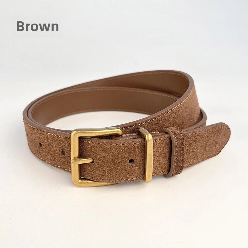 Double Genuine Leather Belt for Women Cowhide Suede Belts with Trendy Square Alloy Buckle Ideal for Dresses and Jeans 251110
