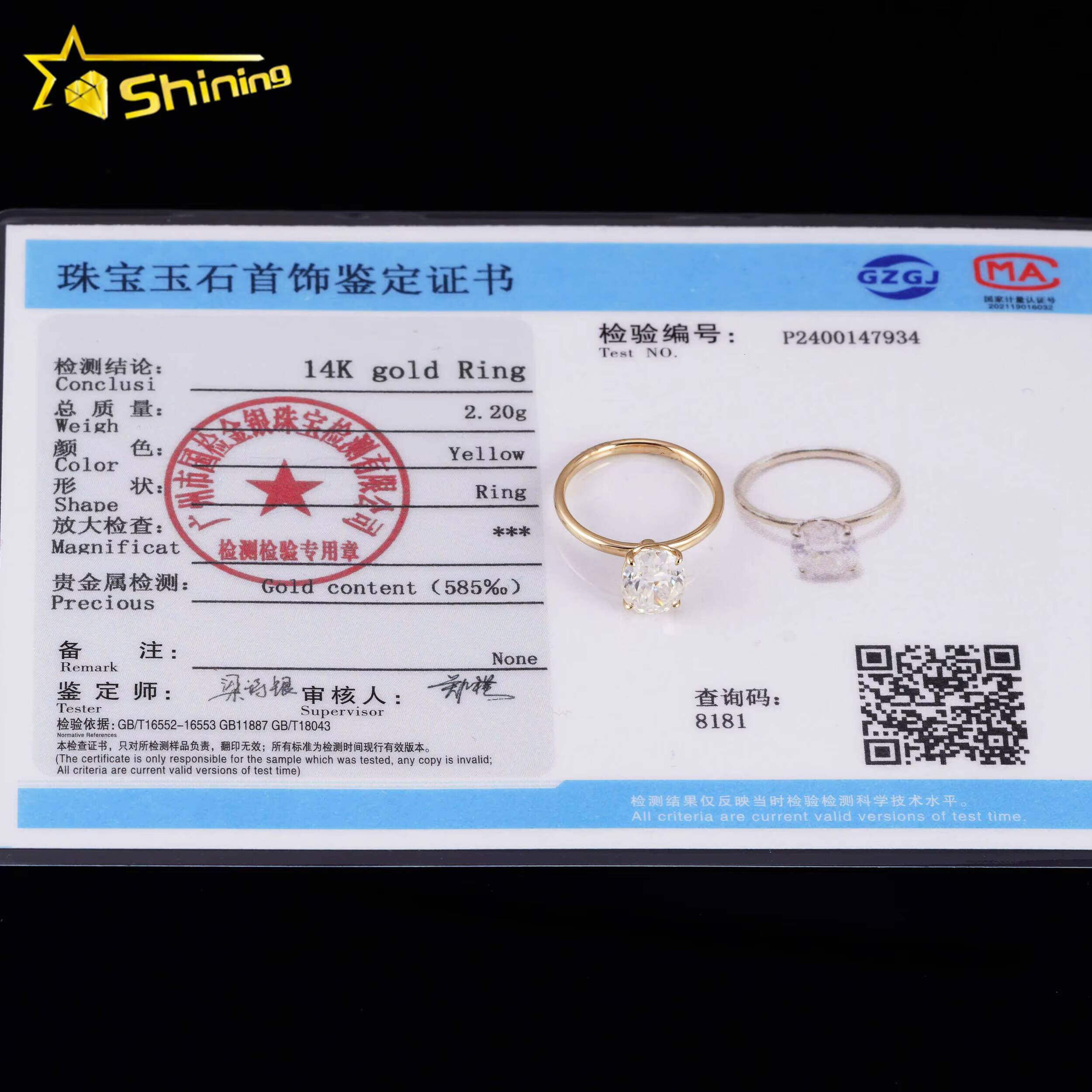 Fine Jewelry 14K Soild Gold 7X9MM 2CT Oval Moissanite Ring Custom Wedding Engagement Rings for Women