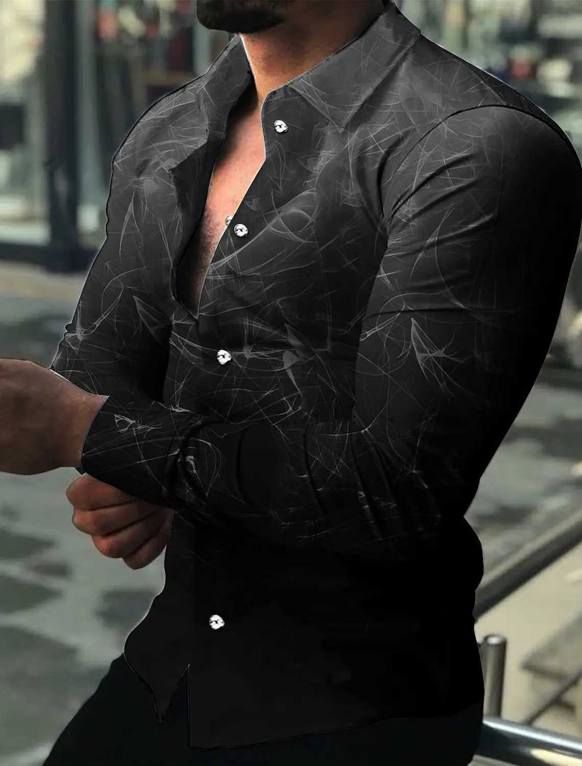 Mens Shirt Graphic Shirt Geometric Gradient Turndown 3D Print Long Sleeve Button-Down casual Clothing Apparel Fashion Designer K251110