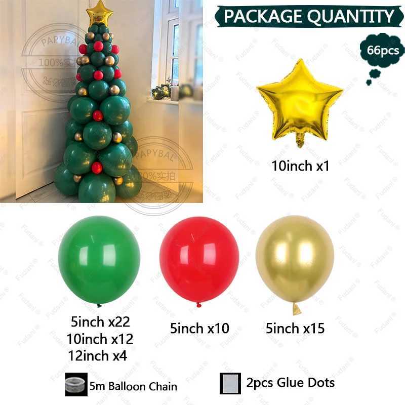 Christmas 66pc/set Creative Christmas Tree Decoration Set Green Balloon Tree Kit with Gold Star Topper - Perfect Festive Party Essentials Y251111