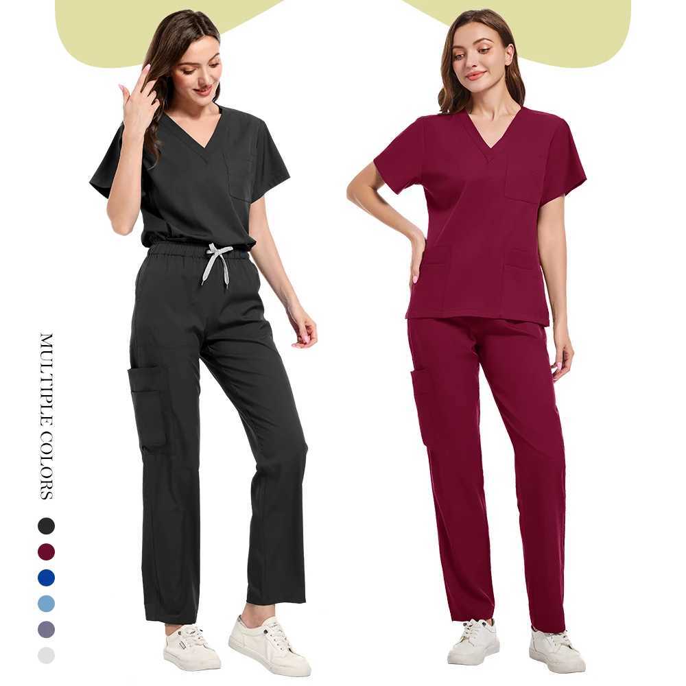 Surgical Set Women Pet Hospital Scrub Uniforms Suits Unisex Solid Color Surgical Gown Pocket V-neck Jogger Suits Price X250410