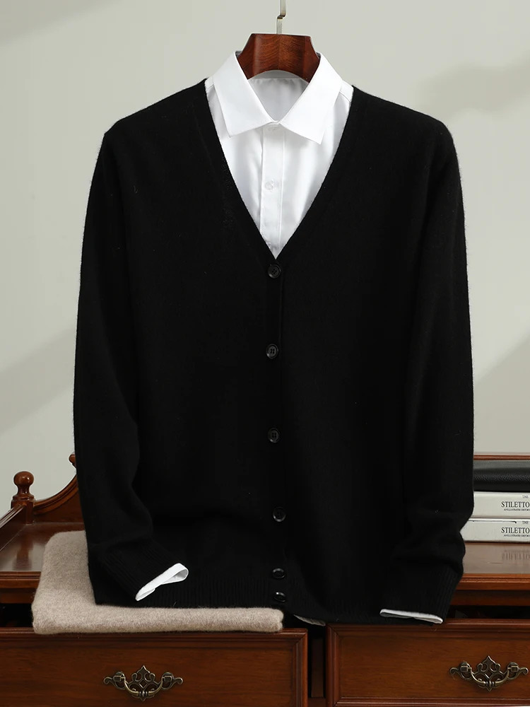 ANGEL 100 Goat Cashmere Mens Cardigan Autumn Winter Sweater Casual Business VNeck Shirt Fashion Warm Long Sleeve Clothing Top 251030