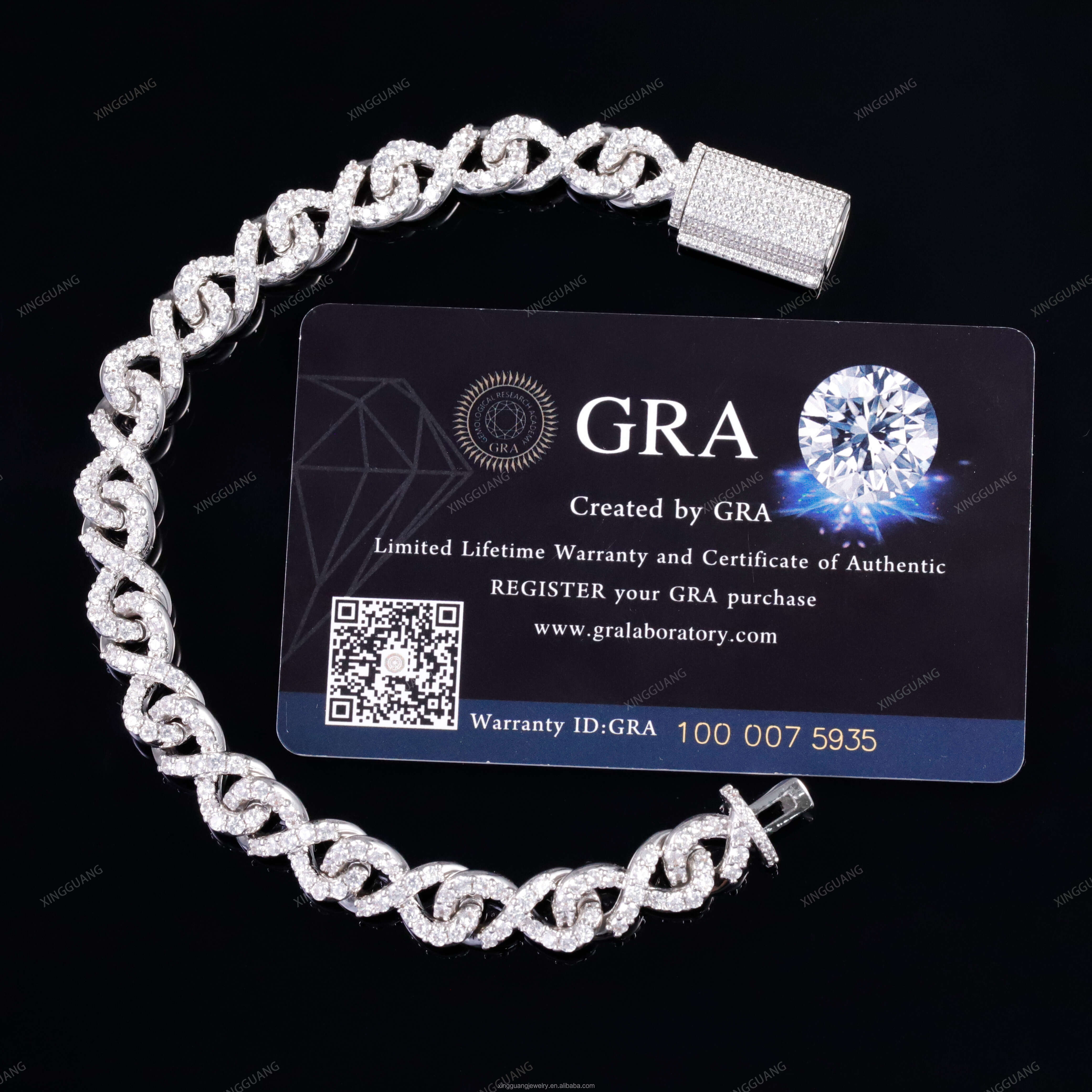 Fine Jewelry VVS Moissanite Men Bracelet 925 Sterling Silver Hip Hop Bracelet 9mm Wide Moissanite Infinity Link Cuban Bracelet