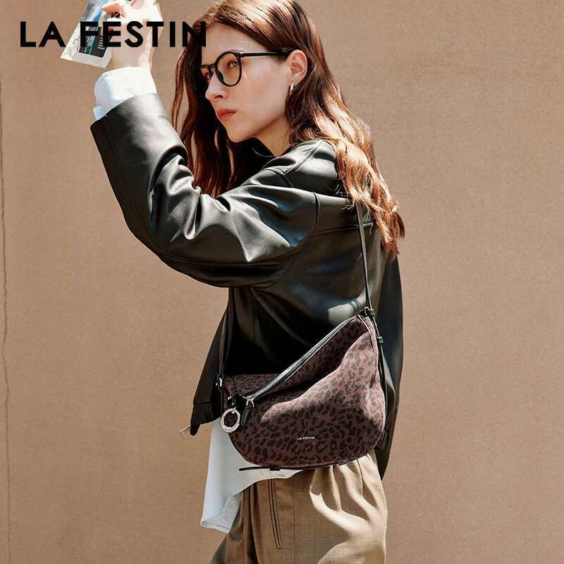 LA FESTIN New Suede Fashion Shoulder Crossbody Brand Leather Women's Bags Handbag Leopard Print Bag