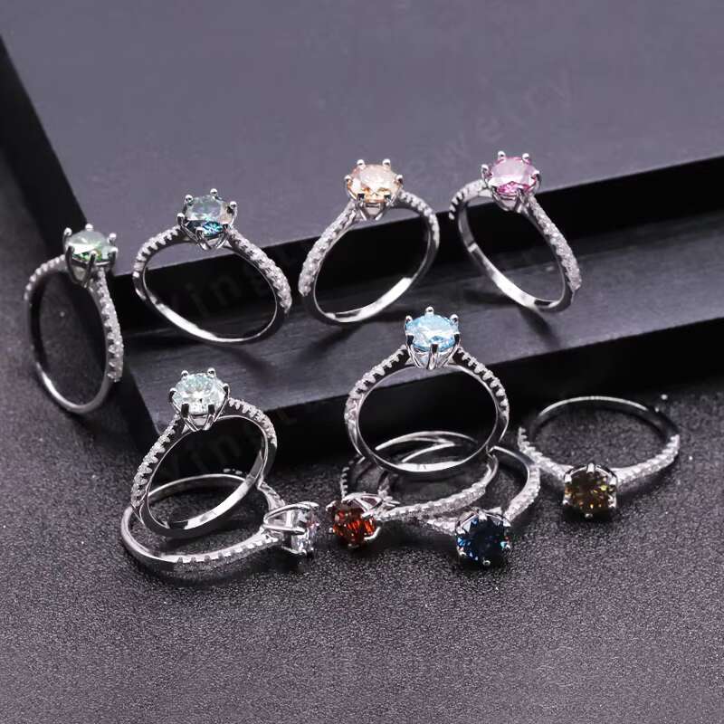 6.5mm 1ct Colored Round 925 Moissanite Engagement Rings for Women Moissanite Jewelry with GRA