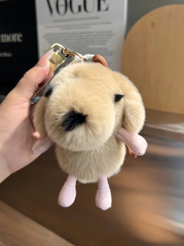 Rael Rex rabbit fur dog pendant keychain cute plush toy for women childrens bag charming car keyring decoration pavilion birthday gift 250409